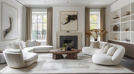 Elegant Living Room: Expansive Windows and Luxury Decor in a Modern Condo.