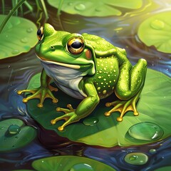 Vibrant CloseUp Illustration of a Frog in a Pond Capturing the Essence of Biodiversity and Natures Wonders