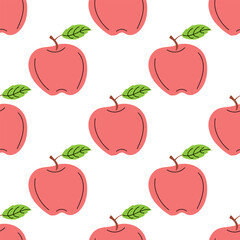 Vector flat style fruit , apple Illustration.	Seamless pattern.