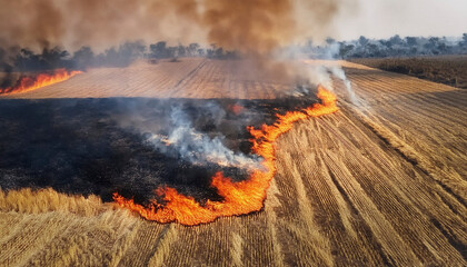 Stubble fires in cultivated and harvested fields