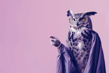 Wise Owl Wearing Glasses in a Professorial Outfit Against Pink Background - Ideal for Educational and Design Projects