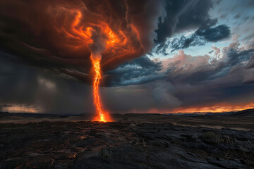 Fototapeta premium Generative ai on theme of scary huge hurricane fire tornado, apocalyptic dramatic background