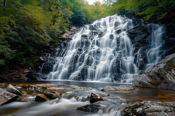 Obraz premium Generative ai on theme of beautiful majestic waterfall in natural nature, national park attraction