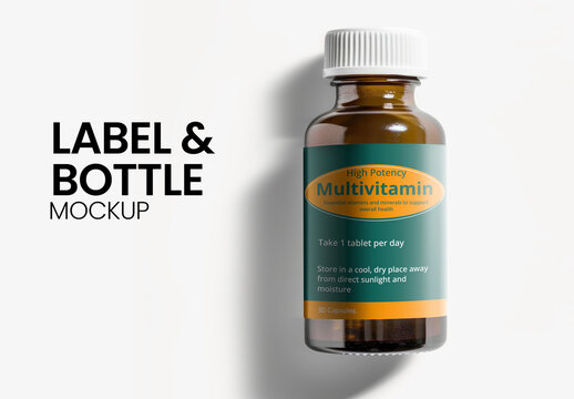 Branding Flatlay Medicine Bottle Label Mockup With Generative AI