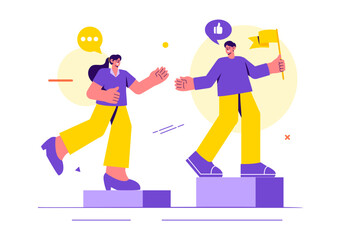 Business Leadership Vector Illustration with A Businessman Leader Helping the Team Develop Themselves to Achieve Success in a Flat Cartoon Background