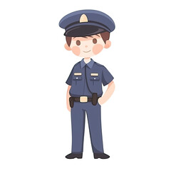 Obraz premium An illustration of a boy police officer with one hand in his pocket, looking at the camera