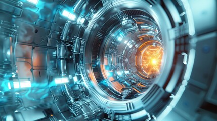 Obraz premium A hyper-realistic CGI render of a fusion reactor core, with plasma containment fields and intricate engineering details