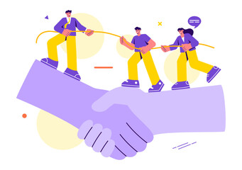 Business Leadership Vector Illustration with A Businessman Leader Helping the Team Develop Themselves to Achieve Success in a Flat Cartoon Background © denayune