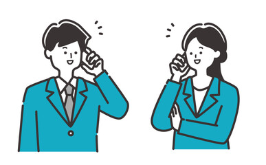 電話をするスーツのビジネスパーソン（20代30代男性・女性）のイラスト素材