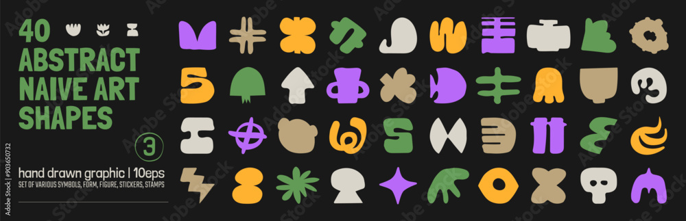 Aufkleber collection of various hand drawn bizarre abstract geometric unusual shapes, forms in matisse art sty