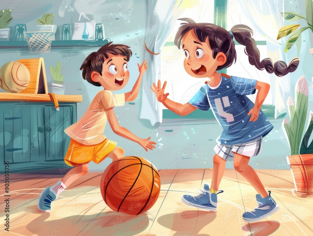 Wall mural children playing basketball