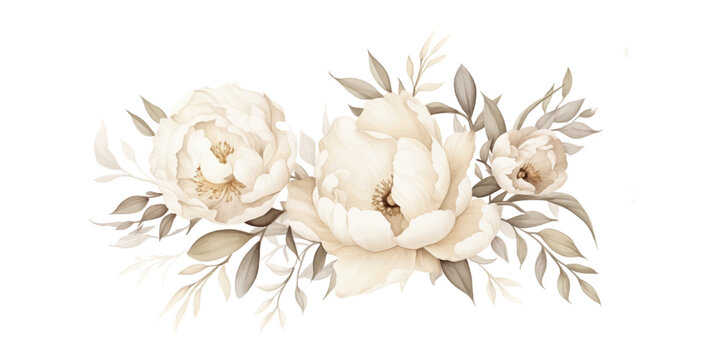 Beige Peonies Vector isolated illustration on white background Separate element to decorate wedding cards, birthday greetings, gift for favorite women