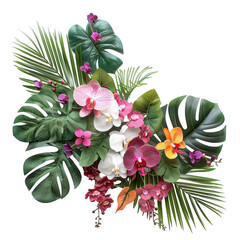 Tropical Exotic Floral Arrangement of Vibrant Orchids and Lush Greenery © JH45