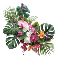 Tropical Exotic Floral Arrangement of Vibrant Orchids and Lush Greenery © JH45