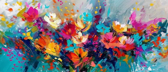 Colorful Floral Blooms in Abstract Art