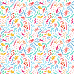 Vibrant vector illustration of various microorganisms, including beneficial bacteria and probiotics.