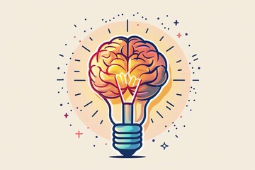 Abstract brain lightbulb with confetti creative thinking and innovation vector illustration bright colors mental inspiration festive design