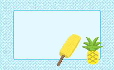 冷やしパインとパイナップルのシンプルイラストの白波フレーム