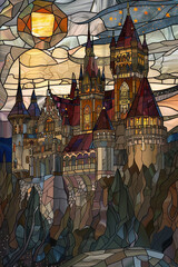 Twilight Sky Castle Stained Glass