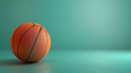 Obraz premium A single basketball sits on a turquoise surface, with ample copy space.