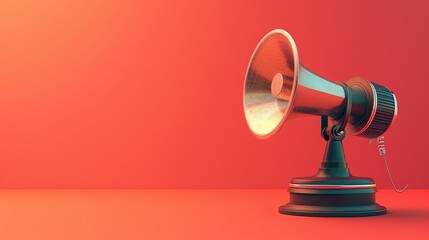 A vintage megaphone with a black base stands on a red background, ready to announce something important.