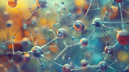 Abstract colorful network of interconnected spheres, representing connection, communication, or technology.