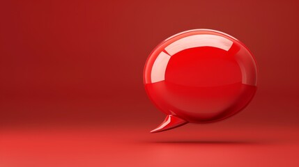 A glossy red speech bubble on a red background.