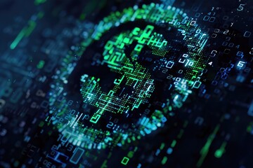 Digital Currency Symbol Illuminated in a Binary Code World