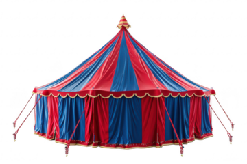 Colorful Circus Tent with Red and Blue Stripes in a Retro Style Design