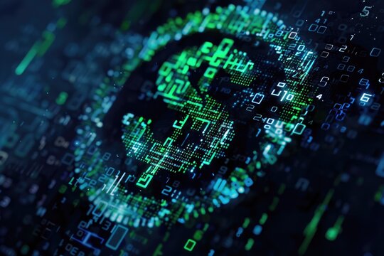 Digital Currency Symbol Illuminated in a Binary Code World