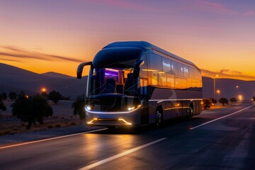 Obraz premium Enhance your business travel with hybrid buses, offering a blend of efficiency and sustainability. 