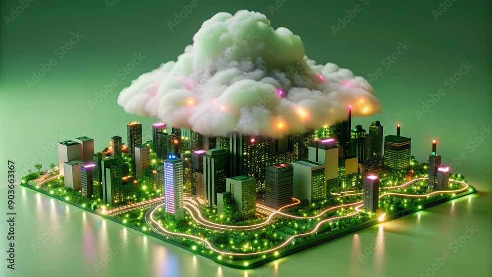 Poster Technology Networking and Digital Communication Concept – Cloud Computing, Web Storage, AI, and Global Social Media with Futuristic Binary Background