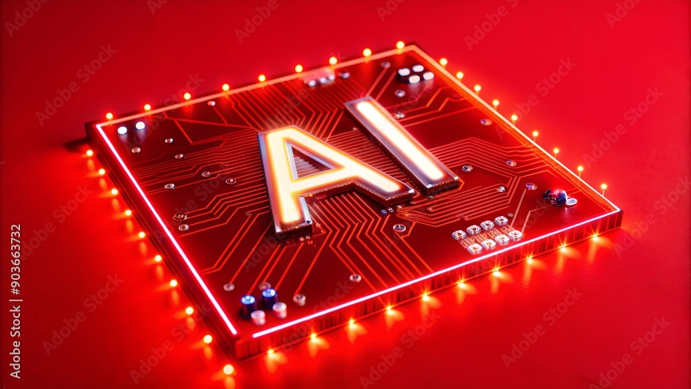 Poster motherboard with ai chip - concept of artificial intelligence technology and microprocessor on pcb c