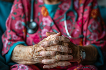 Fototapeta premium Elderly Woman's Hands with Stethoscope