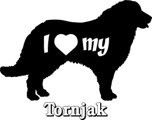 I love my Dog Tornjak. silhouette dog breeds logo dog monogram vector