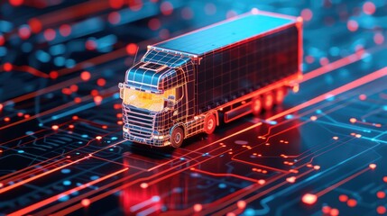 Fototapeta premium AI algorithms optimizing logistics routes on a holographic display