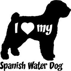 I love my  Spanish Water Dog.  Dog silhouette dog breeds logo dog monogram vector