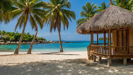 beach with palm trees and sea