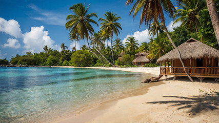 beach with palm trees and sea