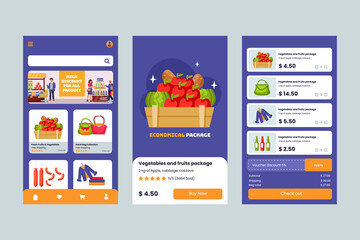 Fototapeta premium Hand drawn flat shopping app design template set