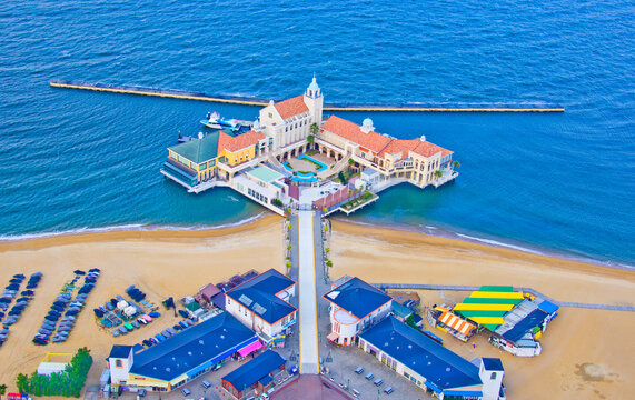 The bird's eyes view of Momochi beach from Fukuoka tower, Fukuoka, Japan.