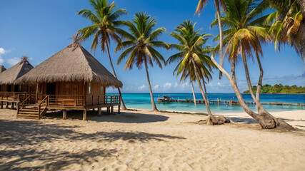 beach with palm trees and sea