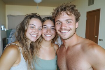 College students at a motel room ready for a threesome experience