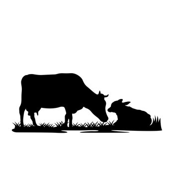 recommend clip art: Cow | Calf | Dairy Farm | Animal Farm | Cattle | Domestic Animal | Mother Cow | Baby cow | Original Illustration | Vector and Clipart | Cutfile and Stencil