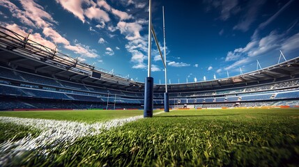 view from tribune of rugby field in the stadium