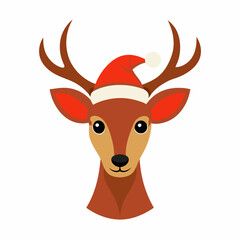 Fototapeta premium deer head in christmas santa hat isolated vector art illustration