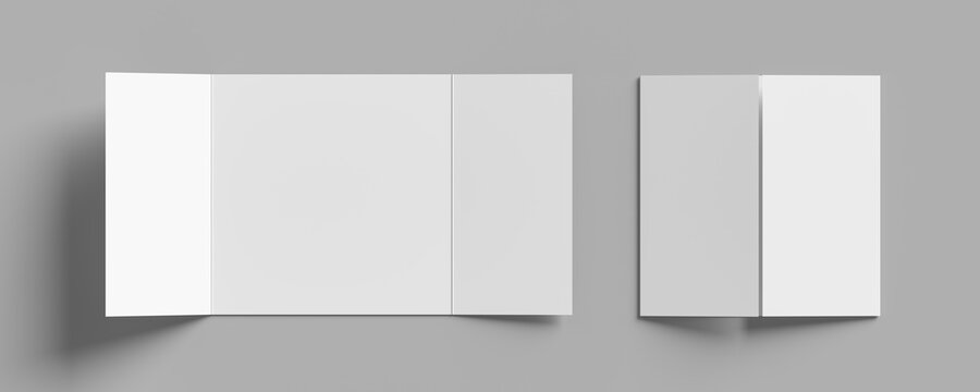 Gate fold brochure mock up isolated on white background. 3 panel brochure. 3D illustration
