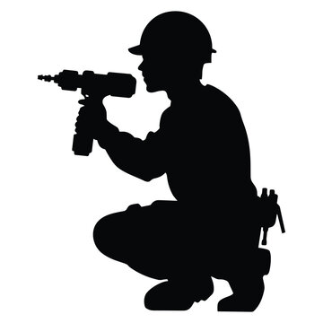 recommend clip art: Silhouette of a construction worker using a drill.