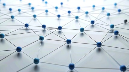 A close up of a network of blue and white spheres