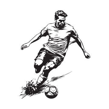 recommend clip art: Soccer Player Kicking Ball Vector Illustration. Football Player Sketch Style Design isolated on white background